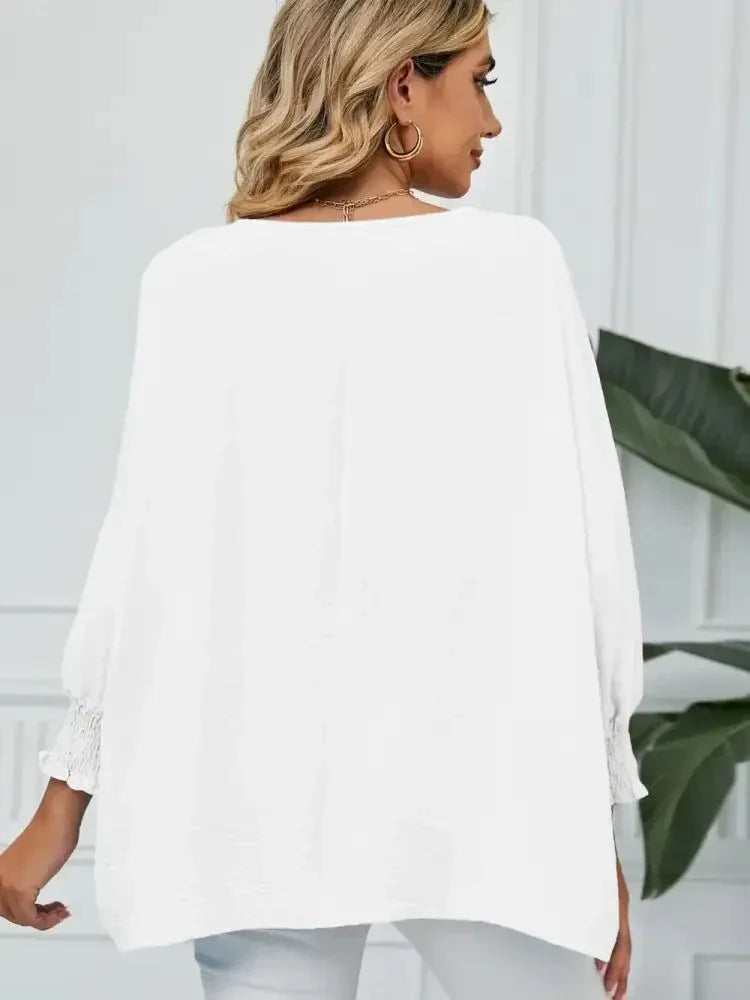 Smocked Lantern Sleeve Round Neck Blouse - Update AvenueTrendsi100101290424092100101290424092342b8663ea9a458d9293f41575d6b2a1 - MaxWhite