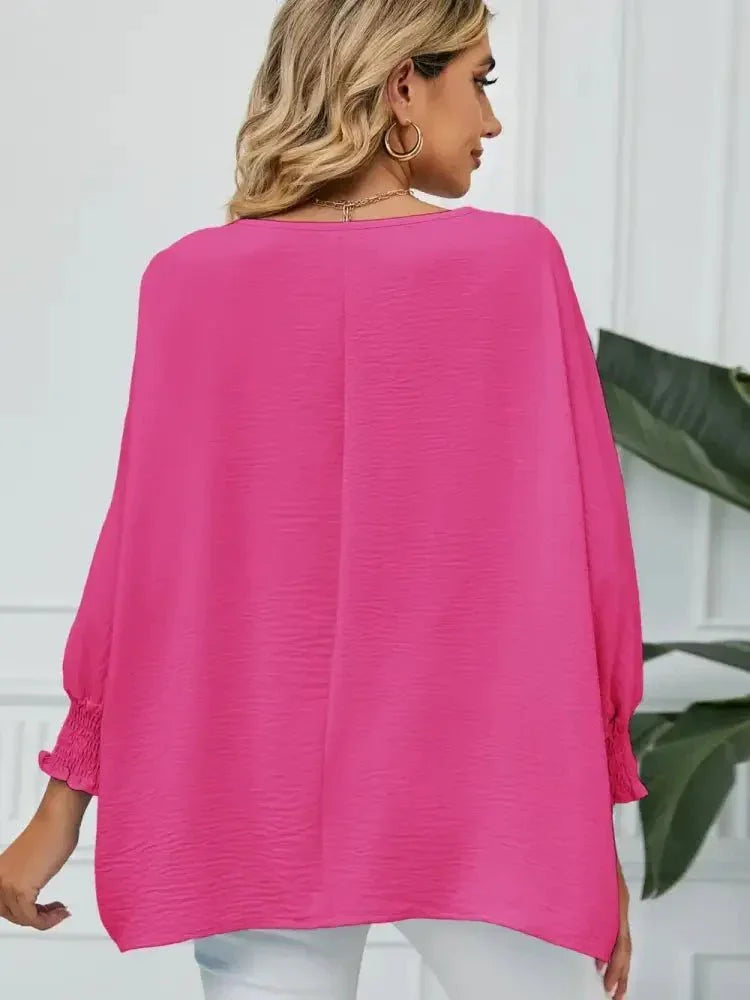 Smocked Lantern Sleeve Round Neck Blouse - Update AvenueTrendsi10010129042712910010129042712915cb1459b42144a388626511da8e05f8 - MaxHot Pink
