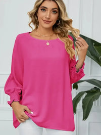 Smocked Lantern Sleeve Round Neck Blouse - Update AvenueTrendsi1001012904271291001012904271292c7f4e2b5b8f4900b3f3239446535811 - MaxHot Pink