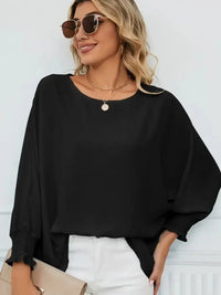 Smocked Lantern Sleeve Round Neck Blouse - Update AvenueTrendsi100101290428930100101290428930a2741ab5c3d7487eaec7479ceffc39b4 - MaxBlack