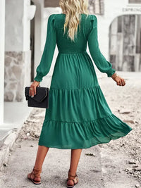 Smocked Long Sleeve Tiered Dress