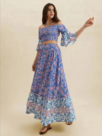 Smocked Off - Shoulder Printed Top and Skirt Set - Update AvenueBoho VibesTrendsi100100003281575100100003281575c9990219 - 0348 - 4b1e - 92b4 - c9ae4b9dc029 - Max - OriginBlue Purple