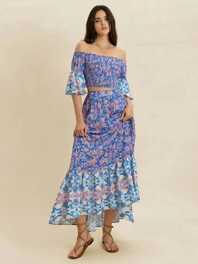 Smocked Off - Shoulder Printed Top and Skirt Set - Update AvenueBoho VibesTrendsi100100003281575100100003281575a1277d51 - 70d9 - 4b1d - a222 - 8dbea1bab21e - Max - OriginBlue Purple