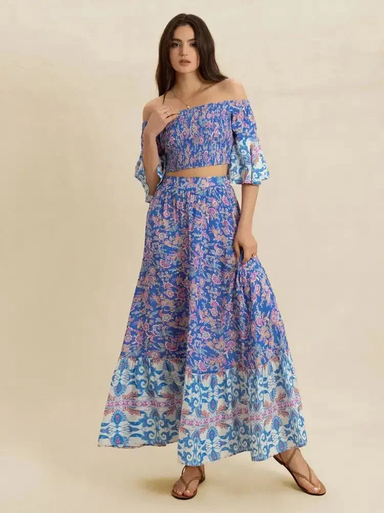 Smocked Off - Shoulder Printed Top and Skirt Set - Update AvenueBoho VibesTrendsi1001000032815751001000032815752eb66716 - c30f - 4e84 - 9be2 - 20dea5f92a8f - Max - OriginBlue Purple