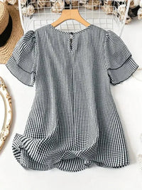 Smocked Plaid Round Neck Layered Short Sleeve Blouse - Update AvenueTrendsi100100454251867100100454251867ad4be415 - daee - 4465 - b54d - 6a18e0013132 - MaxPlaid