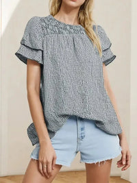 Smocked Plaid Round Neck Layered Short Sleeve Blouse - Update AvenueTrendsi10010045425186710010045425186760aed7db - f224 - 42ba - a794 - 5d204f0bc17d - MaxPlaid