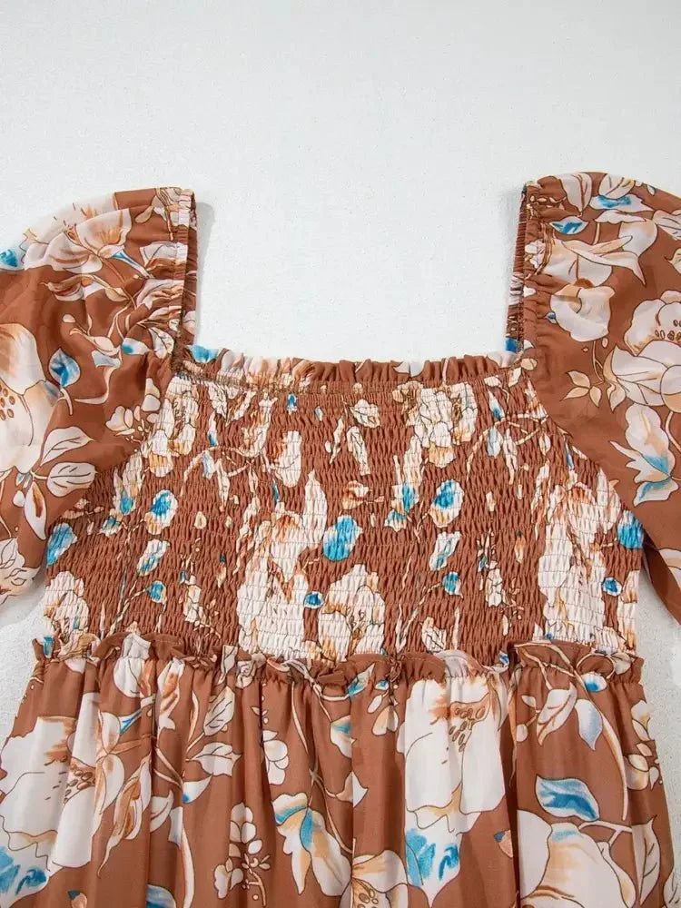 Smocked Printed Long Sleeve Tiered Dress - Update AvenueCasual DressesTrendsi100100420514817100100420514817Smocked Printed Long Sleeve Tiered DressFloral
