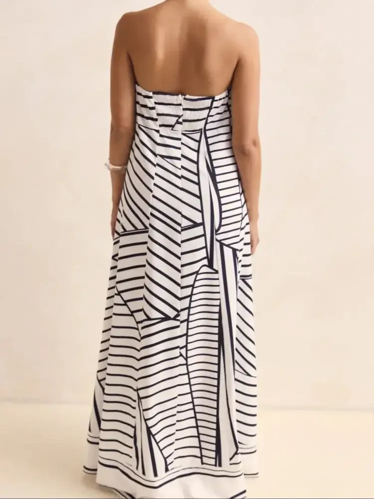 Smocked Printed Tube Maxi Dress