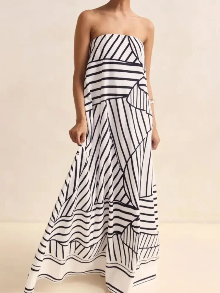 Smocked Printed Tube Maxi Dress