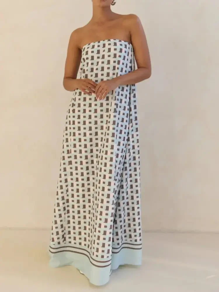Smocked Printed Tube Maxi Dress