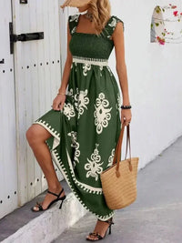 Smocked Printed Wide Strap Maxi Dress - Update AvenueBoho VibesTrendsi1001008488921591001008488921597234d019 - 169b - 473e - 9fb1 - 48f589ec1b75 - Max - OriginDark Green
