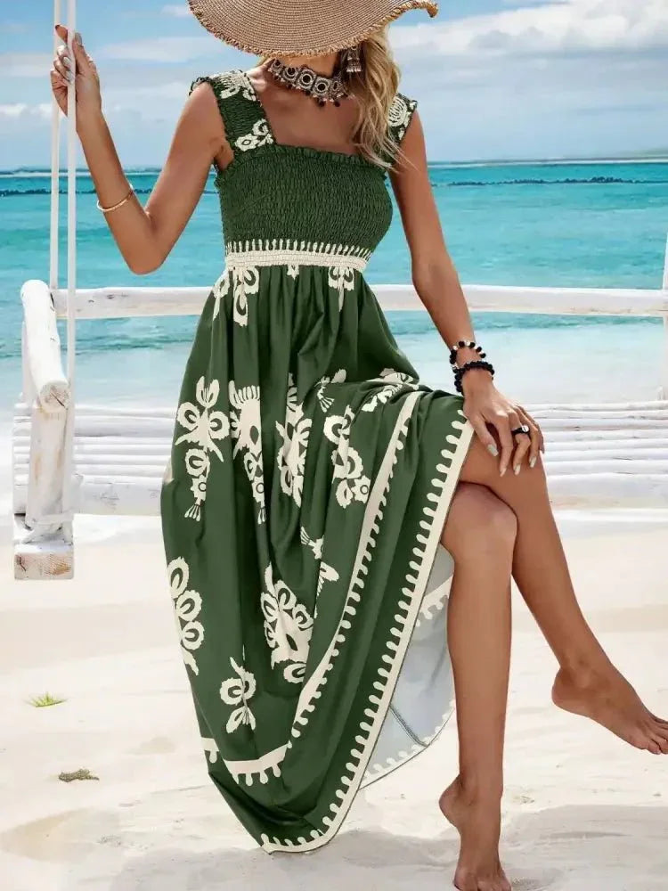 Smocked Printed Wide Strap Maxi Dress - Update AvenueBoho VibesTrendsi100100848892159100100848892159d9cb0241 - 43c8 - 4a9b - a34d - 877af0600536 - Max - OriginDark Green