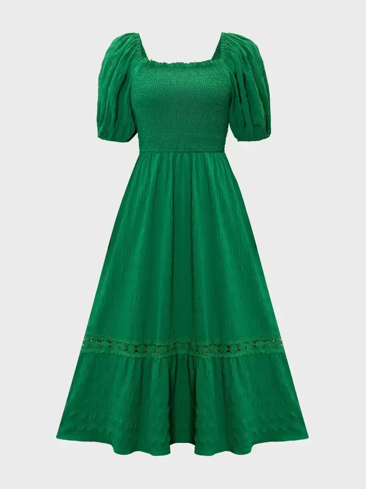 Smocked Puff Sleeve Tiered Dress