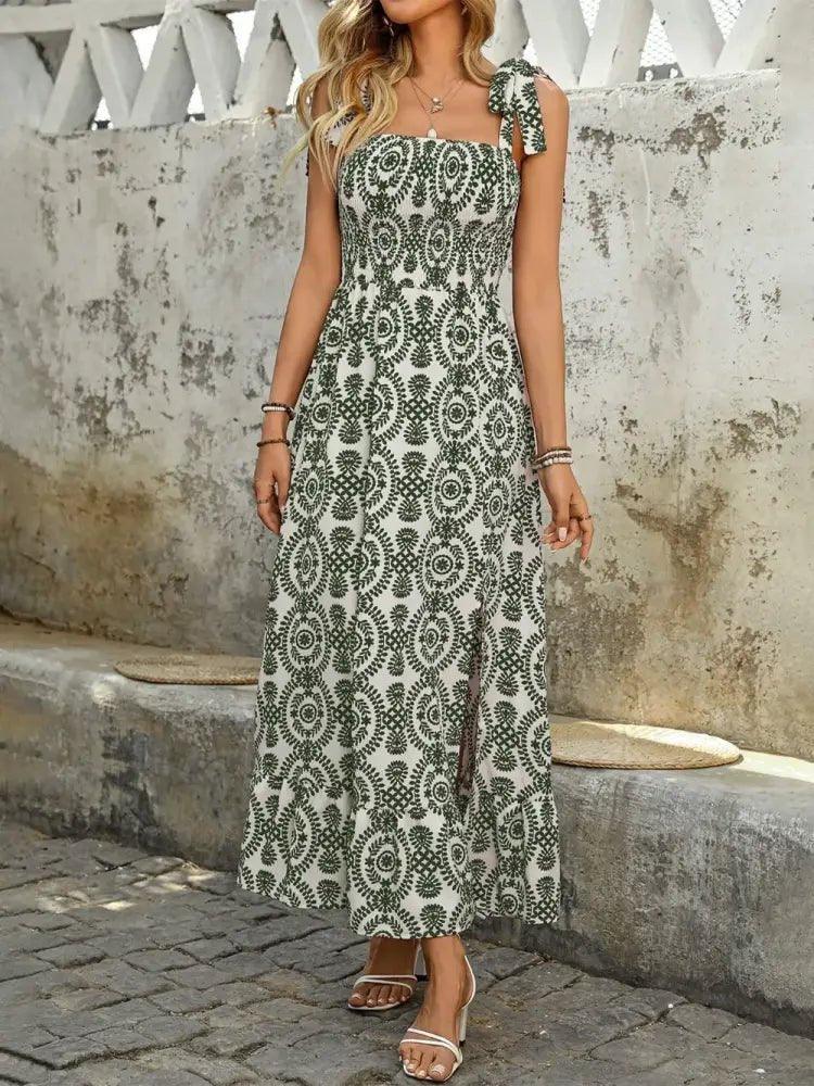 Smocked Slit Printed Tie Shoulder Dress - Update AvenueEffortless Elegance: DressesTrendsi100100786555754100100786555754eb3de804 - 8331 - 4922 - b749 - aba7cffb2837 - MaxMoss