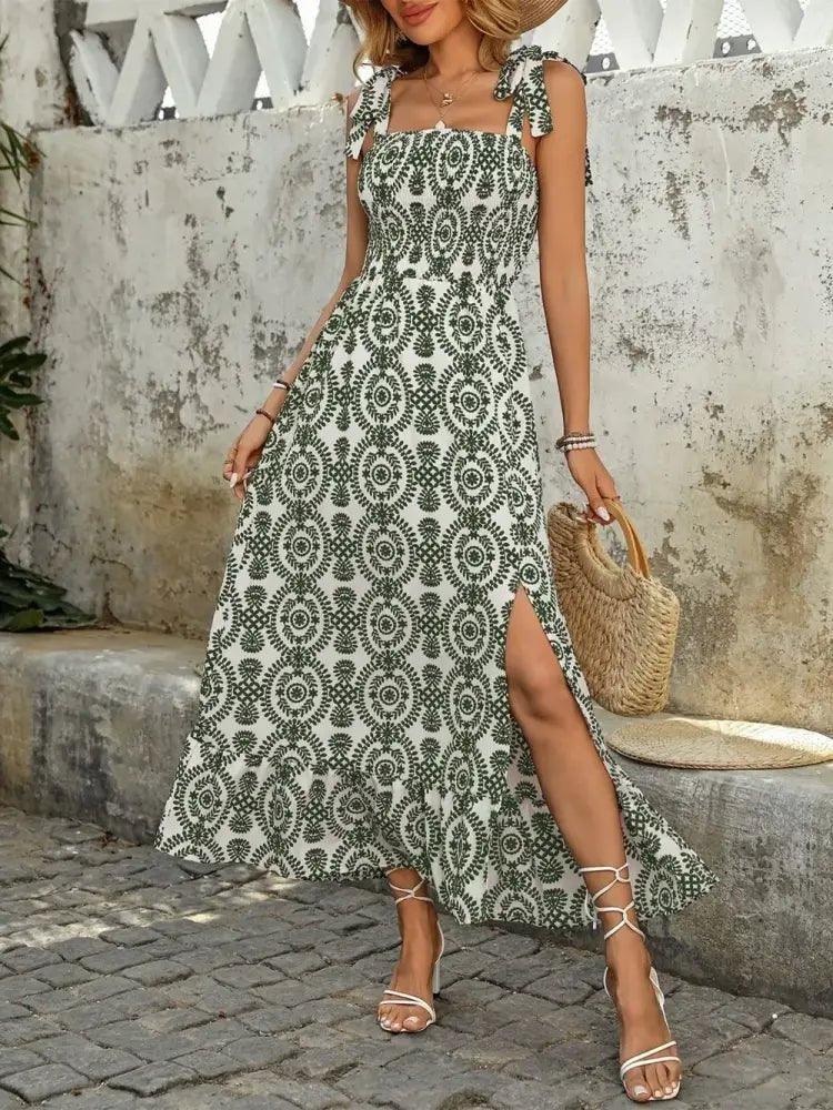 Smocked Slit Printed Tie Shoulder Dress - Update AvenueEffortless Elegance: DressesTrendsi1001007865557541001007865557548f9dba6f - b783 - 4c72 - ac41 - a283ec40326b - MaxMoss
