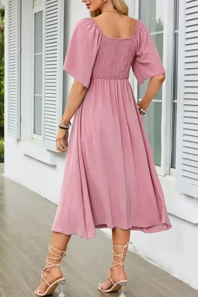 Smocked Tie Front Flutter Sleeve Midi Dress - Update AvenueEffortless Elegance: DressesTrendsi100100290691816100100290691816ff163841 - 0bc9 - 4f1f - b9ee - fcb9596b66f3 - Max - OriginDusty Pink