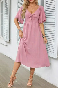 Smocked Tie Front Flutter Sleeve Midi Dress - Update AvenueEffortless Elegance: DressesTrendsi10010029069181610010029069181695c34446 - ed16 - 48bf - 9757 - 626c6fca3b30 - Max - OriginDusty Pink