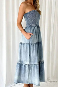 Smocked Tube Slit Tiered Denim Dress - Update AvenueDenim Dresses & SkirtsTrendsi10010061839156910010061839156976db43ab - 3eb4 - 41ad - b43b - 7bd508b3ce87 - MaxLight Blue