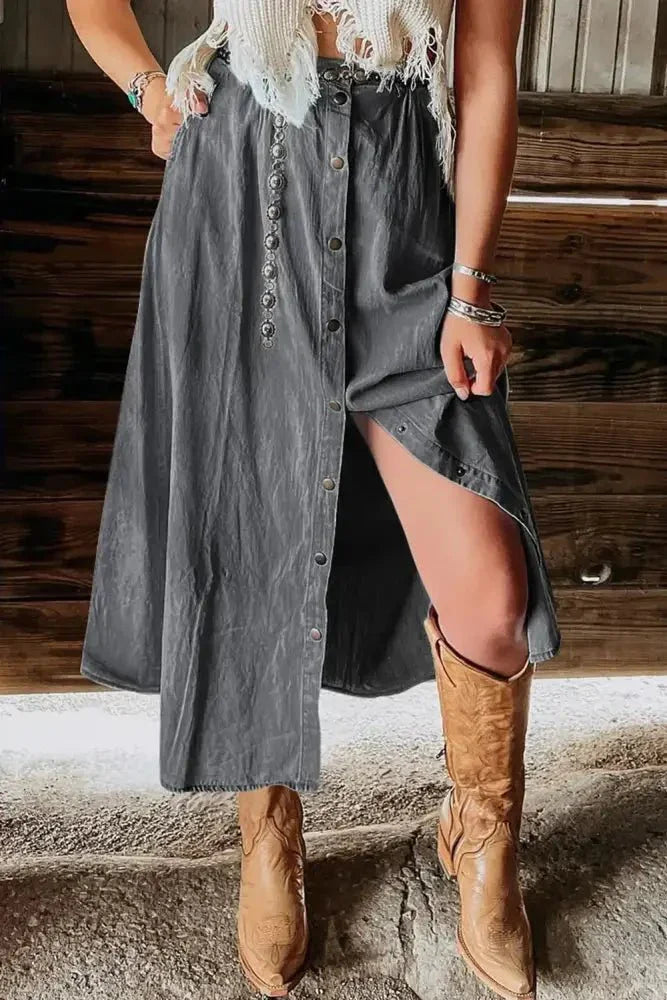 Snap Down High Waist Denim Skirt - Update AvenueDenim Dresses & SkirtsTrendsi1001004084911411001004084911414c919666 - 0ef4 - 453e - 9c53 - 18be00079907 - MaxDark