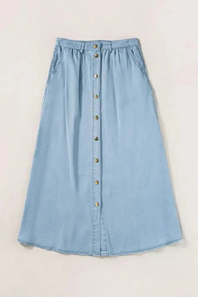Snap Down High Waist Denim Skirt - Update AvenueDenim Dresses & SkirtsTrendsi10010040849122510010040849122591bb1924 - eca1 - 4a57 - b01c - 7c2562f12a63 - MaxLight
