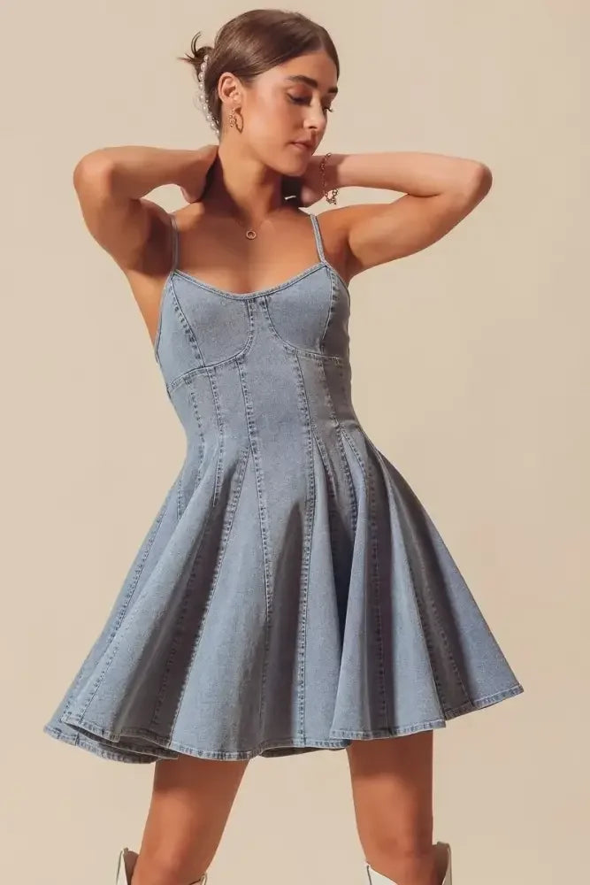 SO ME A Line Fit and Flare Denim Mini Dress