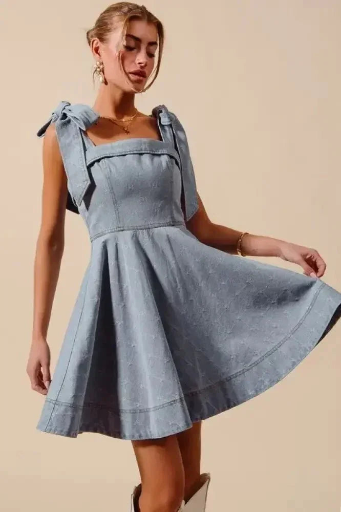 SO ME A Line Fit and Flare Diamond Bow Ribbon Denim Dres - Update AvenueDenim Dresses & SkirtsTrendsi10010031560189810010031560189883c24339caa2424d9cc4402034923564 - Max - OriginLT DENIM