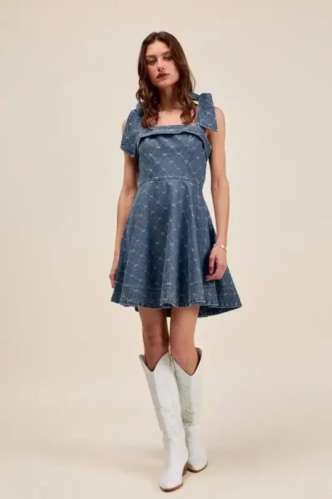 SO ME A Line Fit and Flare Diamond Bow Ribbon Denim Dres - Update AvenueDenim Dresses & SkirtsTrendsi1001008507717951001008507717957e6089f5 - 1472 - 4ffb - 92a9 - 05cf63ec5ffd - Max - OriginDENIM