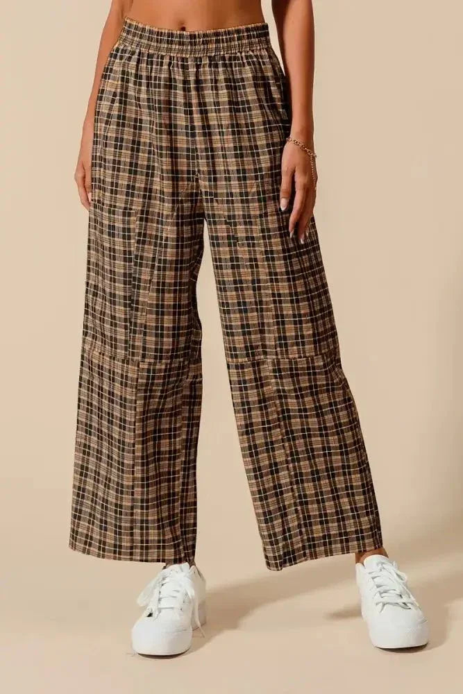 SO ME Check Plaid Wide Leg Pants with Big Patch Pockets - Update AvenueTrendsi1001004564216171001004564216174d17f92429d94bfe91a39ce555d6f871 - Max - OriginBLACK/CAMEL