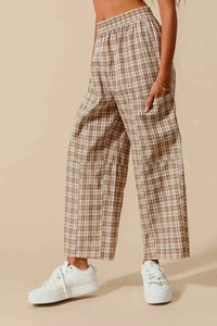 SO ME Check Plaid Wide Leg Pants with Big Patch Pockets - Update AvenueTrendsi1001007969115371001007969115374417c162de9b404c89b7584c38894f12 - Max - OriginCOFFEE/IVORY