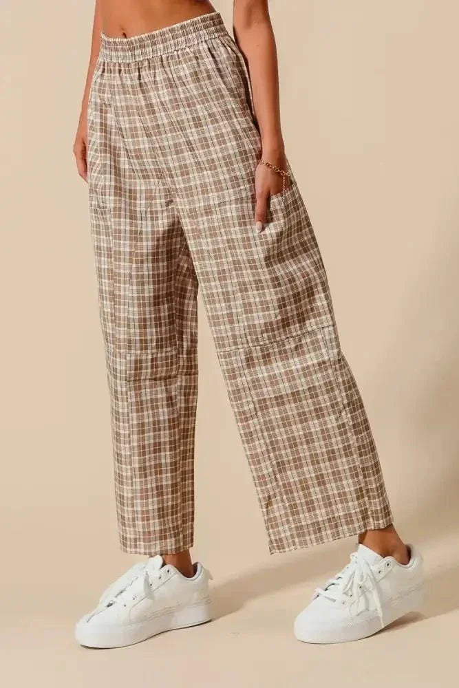 SO ME Check Plaid Wide Leg Pants with Big Patch Pockets - Update AvenueTrendsi1001007969115371001007969115374673547f7375456eb5cdb88646465e0e - Max - OriginCOFFEE/IVORY