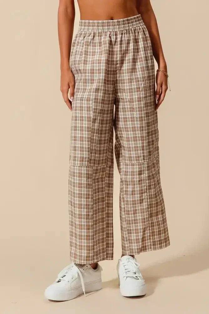 SO ME Check Plaid Wide Leg Pants with Big Patch Pockets - Update AvenueTrendsi100100796911537100100796911537ca9b1699120a4b61a3a0aa2ac74b5419 - Max - OriginCOFFEE/IVORY