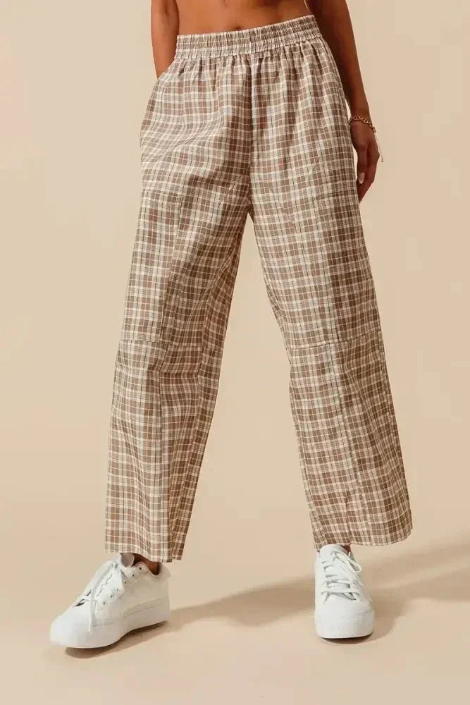 SO ME Check Plaid Wide Leg Pants with Big Patch Pockets - Update AvenueTrendsi100100796911537100100796911537baee16f291f4463baf2cc212b853bb46 - Max - OriginCOFFEE/IVORY