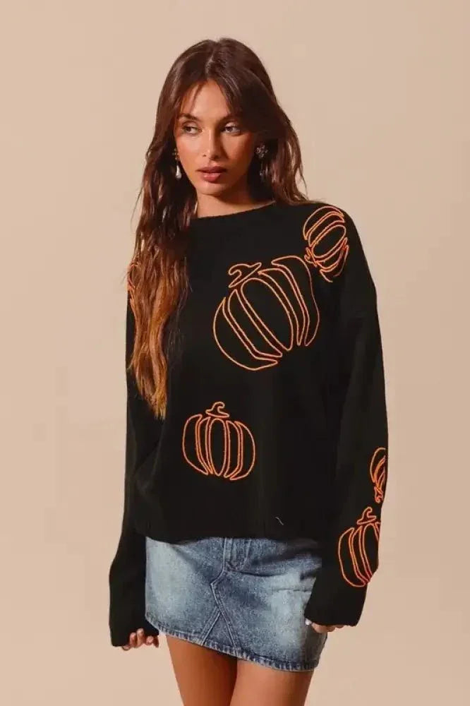 SO ME Pumpkin Embroidered Halloween Thanksgiving Sweater - Update AvenueHalloweenTrendsi1001002675213291001002675213291f7d2466 - d38f - 4311 - 870e - f6f5ce6d37c7 - Max - OriginBLACK/ORANGE