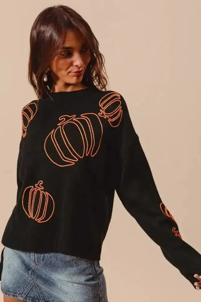 SO ME Pumpkin Embroidered Halloween Thanksgiving Sweater - Update AvenueHalloweenTrendsi1001002675213291001002675213290b5b207e - e61e - 47dc - 971f - 0e3fa656d1fe - Max - OriginBLACK/ORANGE