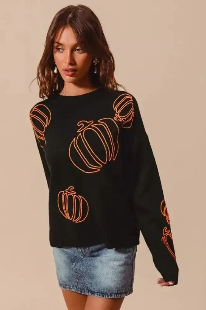 SO ME Pumpkin Embroidered Halloween Thanksgiving Sweater - Update AvenueHalloweenTrendsi100100267521329100100267521329430f1d90 - 244a - 4061 - b4eb - d0fe5d368e61 - Max - OriginBLACK/ORANGE