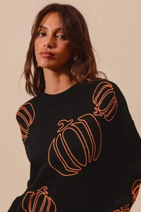 SO ME Pumpkin Embroidered Halloween Thanksgiving Sweater - Update AvenueHalloweenTrendsi1001002675213291001002675213298043165b - 999f - 4151 - b314 - 89daf2b855db - Max - OriginBLACK/ORANGE