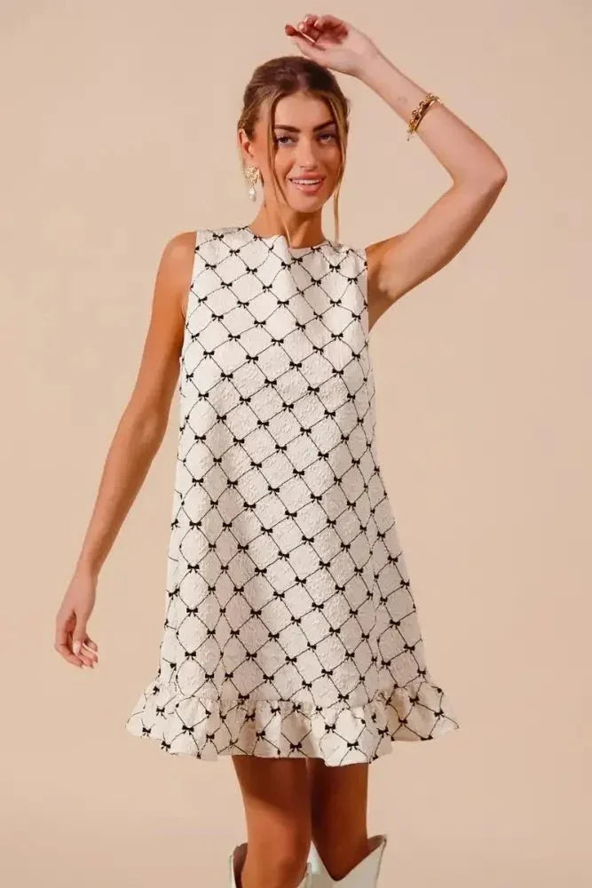 SO ME Texture Bow Printed Mini Ruffle Dress - Update AvenueTrendsi10010019256160610010019256160636cb2dcee0bc4b32ae86eaaf7940e17f - Max - OriginIVORY