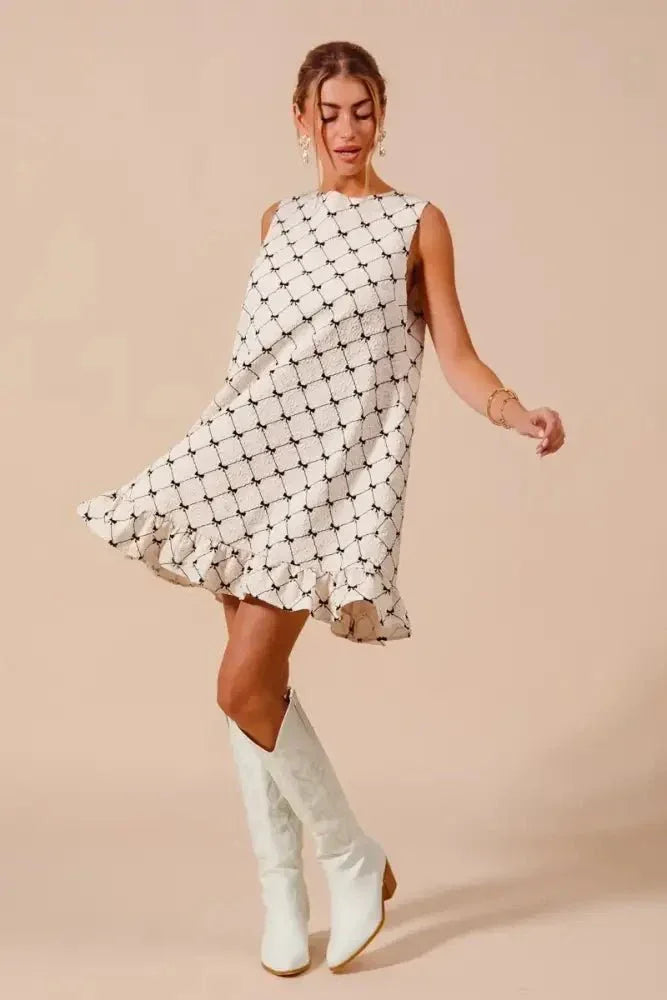 SO ME Texture Bow Printed Mini Ruffle Dress - Update AvenueTrendsi100100192561606100100192561606c94b3e4372374d0b835dfab4410d32a6 - Max - OriginIVORY