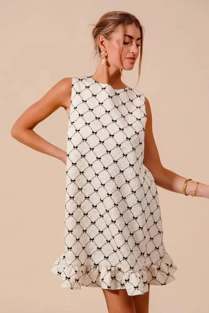 SO ME Texture Bow Printed Mini Ruffle Dress - Update AvenueTrendsi1001001925616061001001925616068007b1d5b403453b8322017dd3ee088a - Max - OriginIVORY