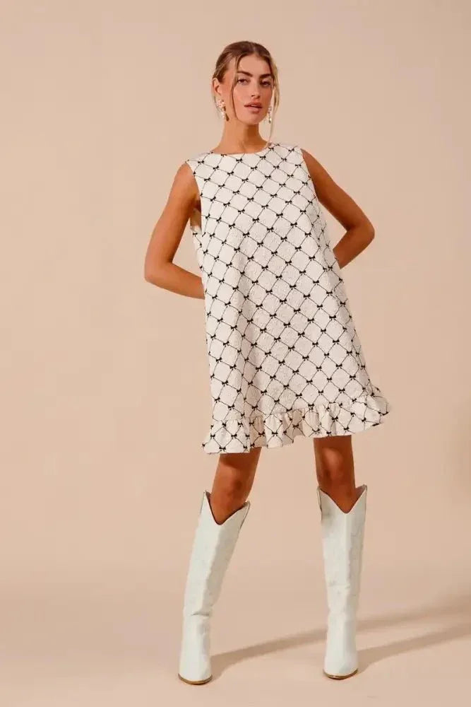 SO ME Texture Bow Printed Mini Ruffle Dress - Update AvenueTrendsi1001001925616061001001925616060ef2ee2b5f1145008ae184b8ab736a0e - Max - OriginIVORY