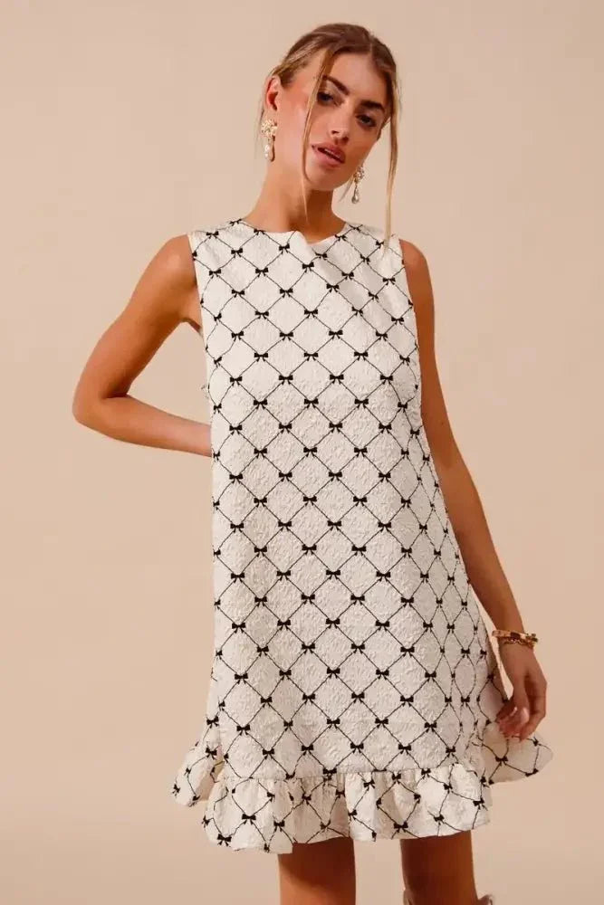SO ME Texture Bow Printed Mini Ruffle Dress - Update AvenueTrendsi10010019256160610010019256160692f6287474dc436d843e34f25ae5acce - Max - OriginIVORY