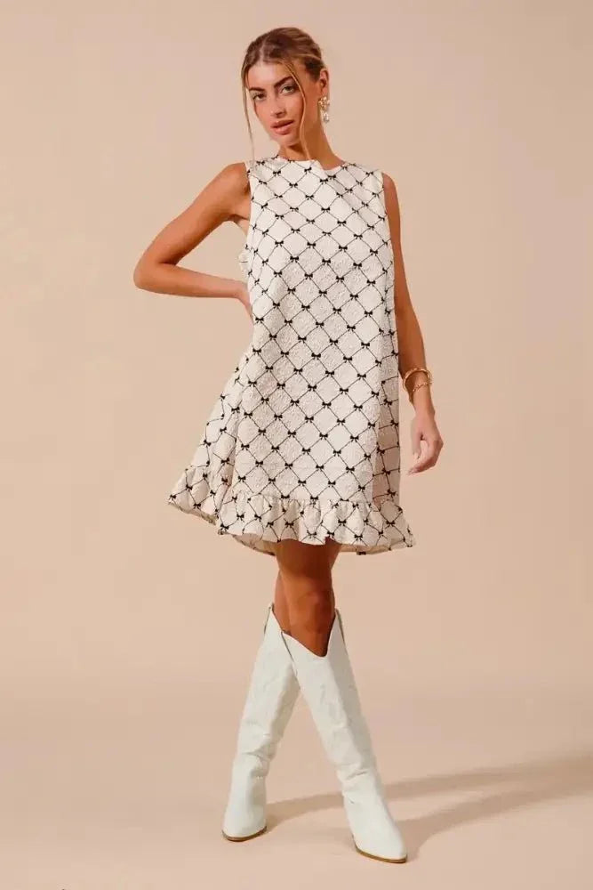 SO ME Texture Bow Printed Mini Ruffle Dress - Update AvenueTrendsi100100192561606100100192561606a4c0465ce5264bae9fa91397582a25bf - Max - OriginIVORY