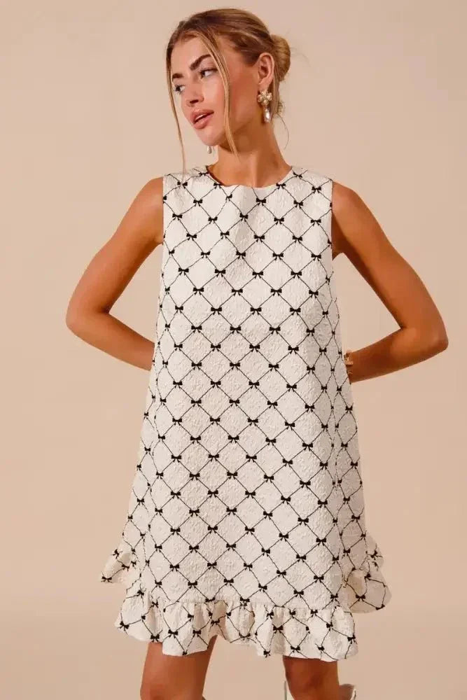 SO ME Texture Bow Printed Mini Ruffle Dress - Update AvenueTrendsi10010019256160610010019256160690297b0d496b4bb8962f8db950c17d0f - Max - OriginIVORY