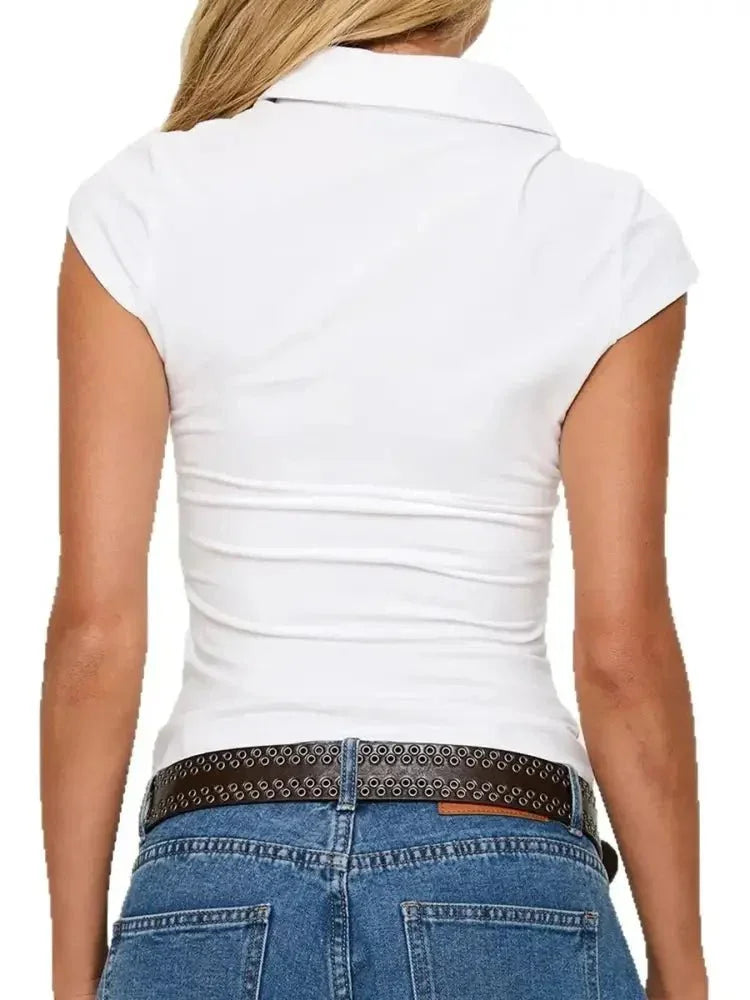 Solid Color Cap Sleeve Polo - Update AvenueT-ShirtsTrendsi100100992820382100100992820382eddb20304d1b42158a4b8606e6aabb99 - Max - OriginWhite