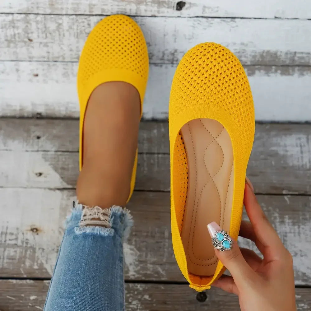Solid Color Mesh Flat Slip-Ons