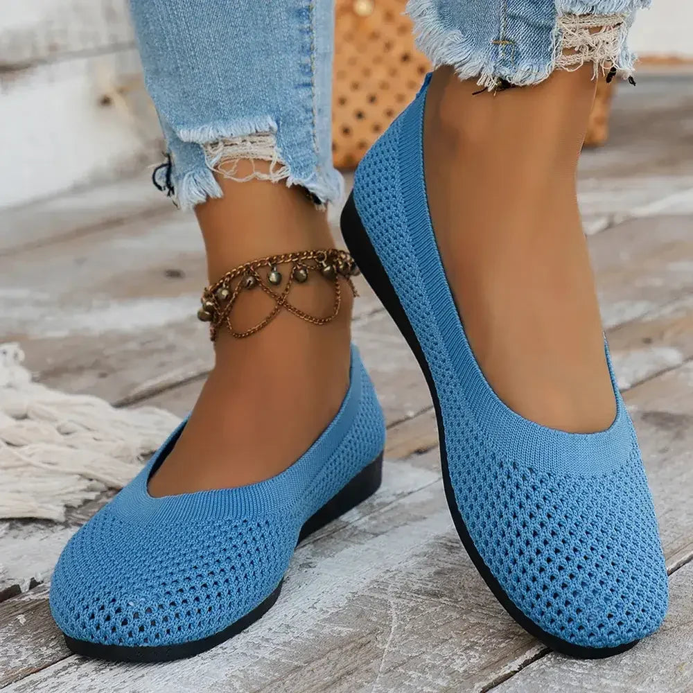 Solid Color Mesh Flat Slip-Ons