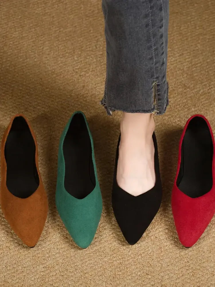Solid Color Point Toe Slip-Ons