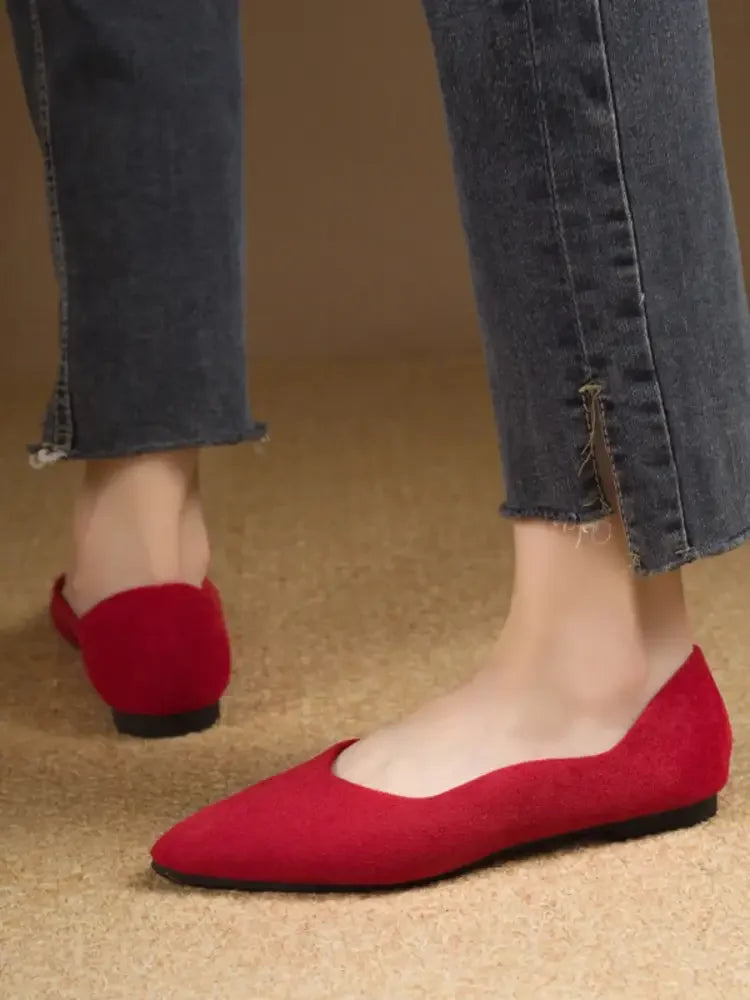 Solid Color Point Toe Slip-Ons