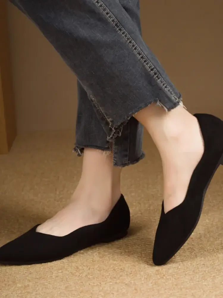 Solid Color Point Toe Slip-Ons