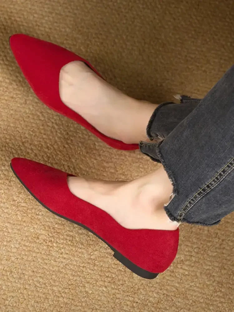 Solid Color Point Toe Slip-Ons
